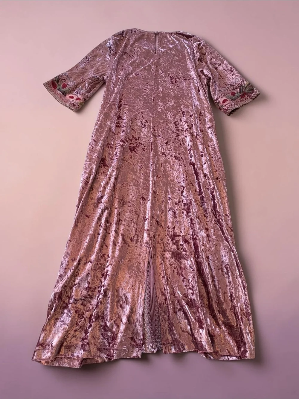 Orange Creek Floral Embroidered Crushed Velvet Dress S Mauve Midi Boho Flapper - Picture 2 of 13